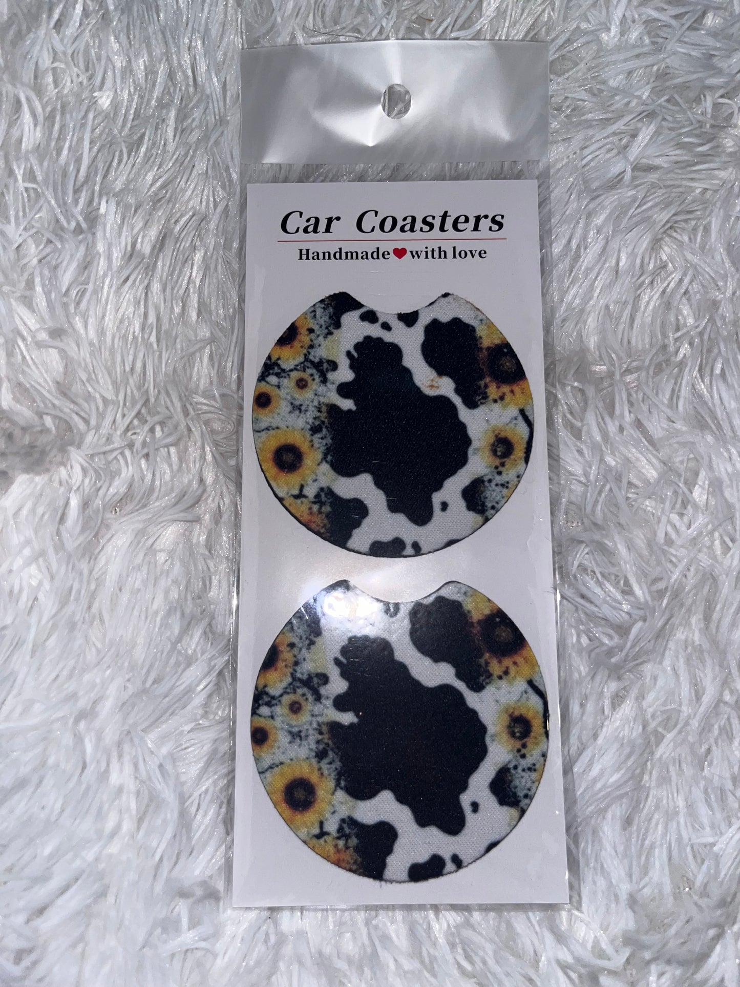 Cow, print and sunflowers car coaster