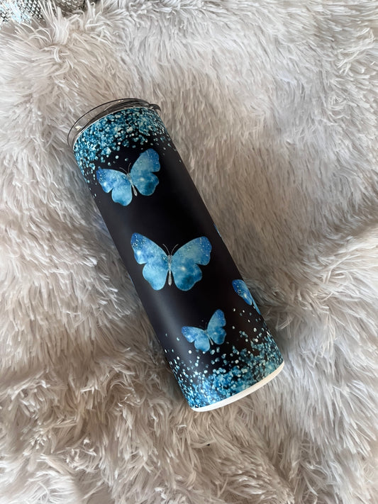 Blue Butterfly Glow Tumbler